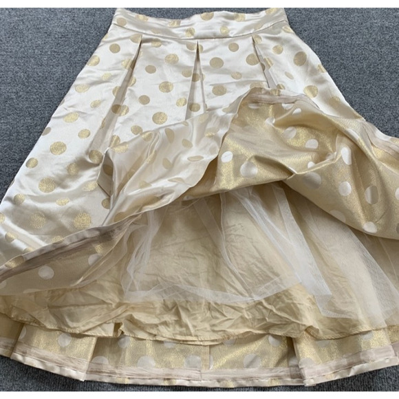 Eliza J Skirt Womens 6 Metallic Blend Polka Dot Lined Flare Pleated Pockets - Picture 6 of 13